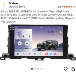 8-Core 8GB RAM 128GB ROM Car Stereo for Toyota Highlander 2015-2019, 10.2" QLED Head Unit, Wireless CarPlay Android Auto, 4G LTE 5G WiFi, Android 12,