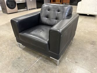 JASON FURNITURE Modern Tufted Black Leather Square Arm Accent Chair with Chrome Legs