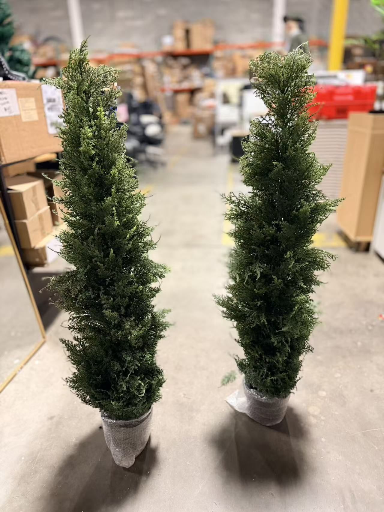4 ft. 2 Pack Outdoor Artificial Topiary Cedar Trees–UV Resistant Fake Potted Plants $70 