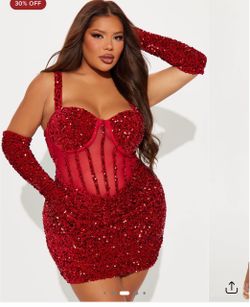 2X fashion nova red sparkly dress with gloves