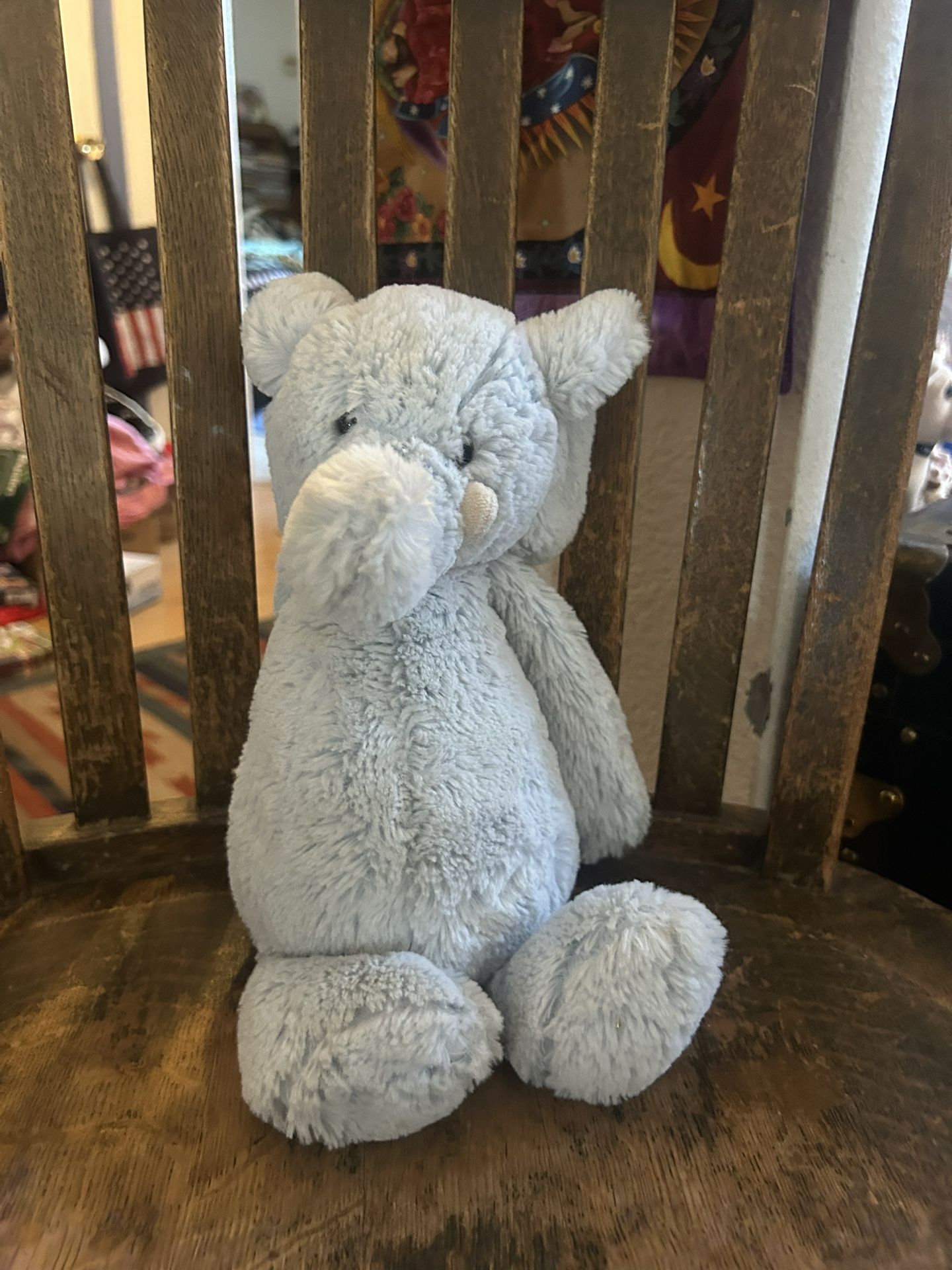 LITTLE JELLYCAT Baby Blue Chime Elephant Lovey Plush Stuffed Animal Soft