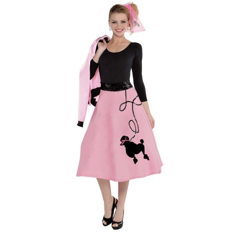 Fabulous 1950's Poodle Skirt Headband Earrings Women One Size Pink Black Used