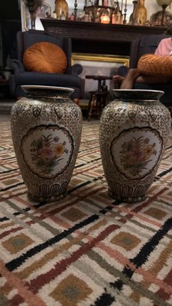 Pair of Vintage Floral Vases