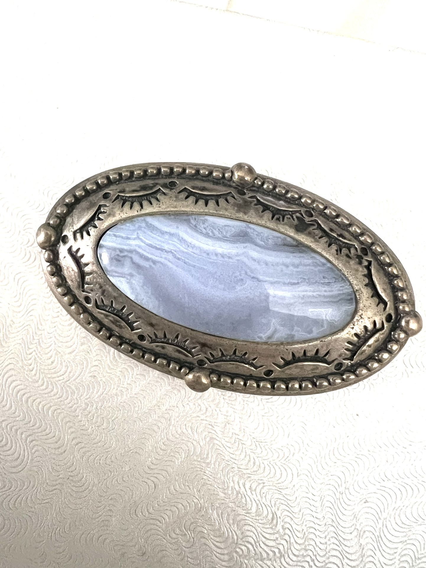 Carolyn Pollack Relios Pendant /brooch Pin Blue Lace Agate Set In Sterling Silver 
