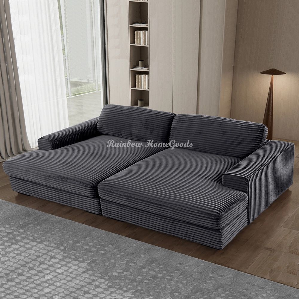Oversized Corduroy Sleep Sofa Bed, Double Chaise Modular Sectional Couch