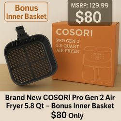 Brand New COSORI Pro Gen 2 Air Fryer 5.8 Qt – Sealed Box, MSRP $129.99 – $80 Only!
