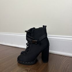 Chunky Black High Heel Boots