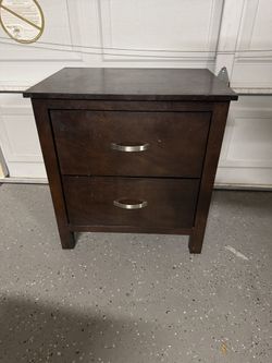 Dark Wood 2-Drawer Nightstand / Bedside Table with Modern Silver Handles