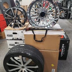 BLK AND MACHINE 22 WHEELS AND TIRES BOLT PATTERN 5X114.3/127 SEE PICTURES FOR DETAILS 