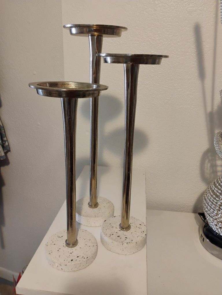 Candle Holders Set 3 Chrome/Marble