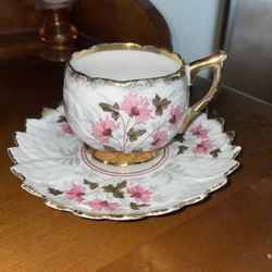 Vintage Teacup and Saucer Pink Flowers 