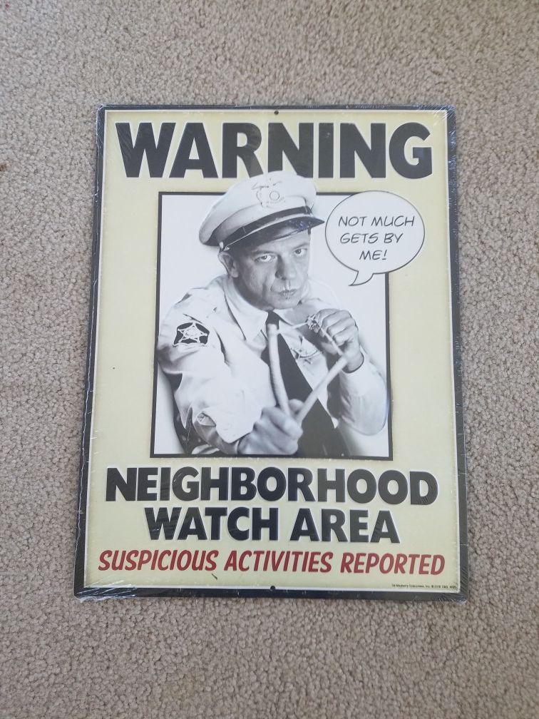 Barney fife neighborhood watch funny embossed metal sign