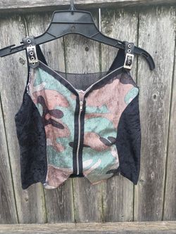 Rubies Camo and Black Patchwork Zip-Up Crop Top
