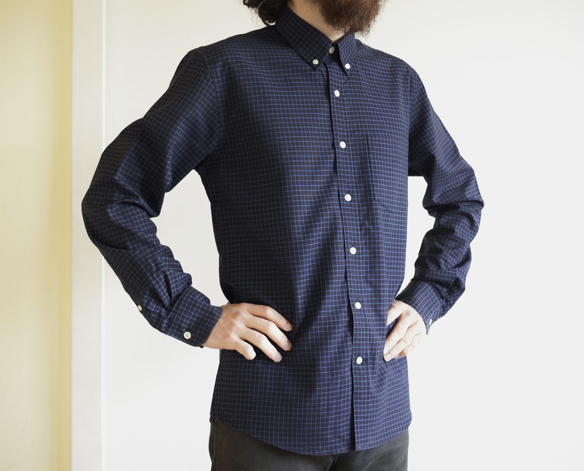 merino wool button-down dress shirt • blue plaid