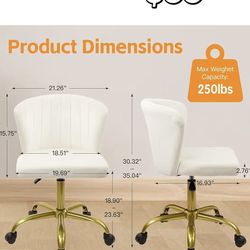 😀 CLATINA Home Office Desk Chair Velvet Vanity Chairs Gold Base, Ergonomic Small Cute Chair Adjustable Height with Wheels Rolling Armless Chair Swive