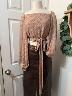 Blush Plaid Wrap Crop Top - SIZE MEDIUM