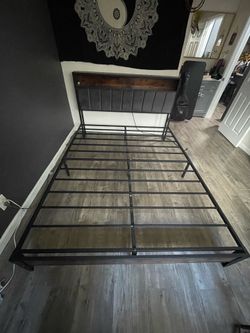 Queen bed frame with outlet on headboard