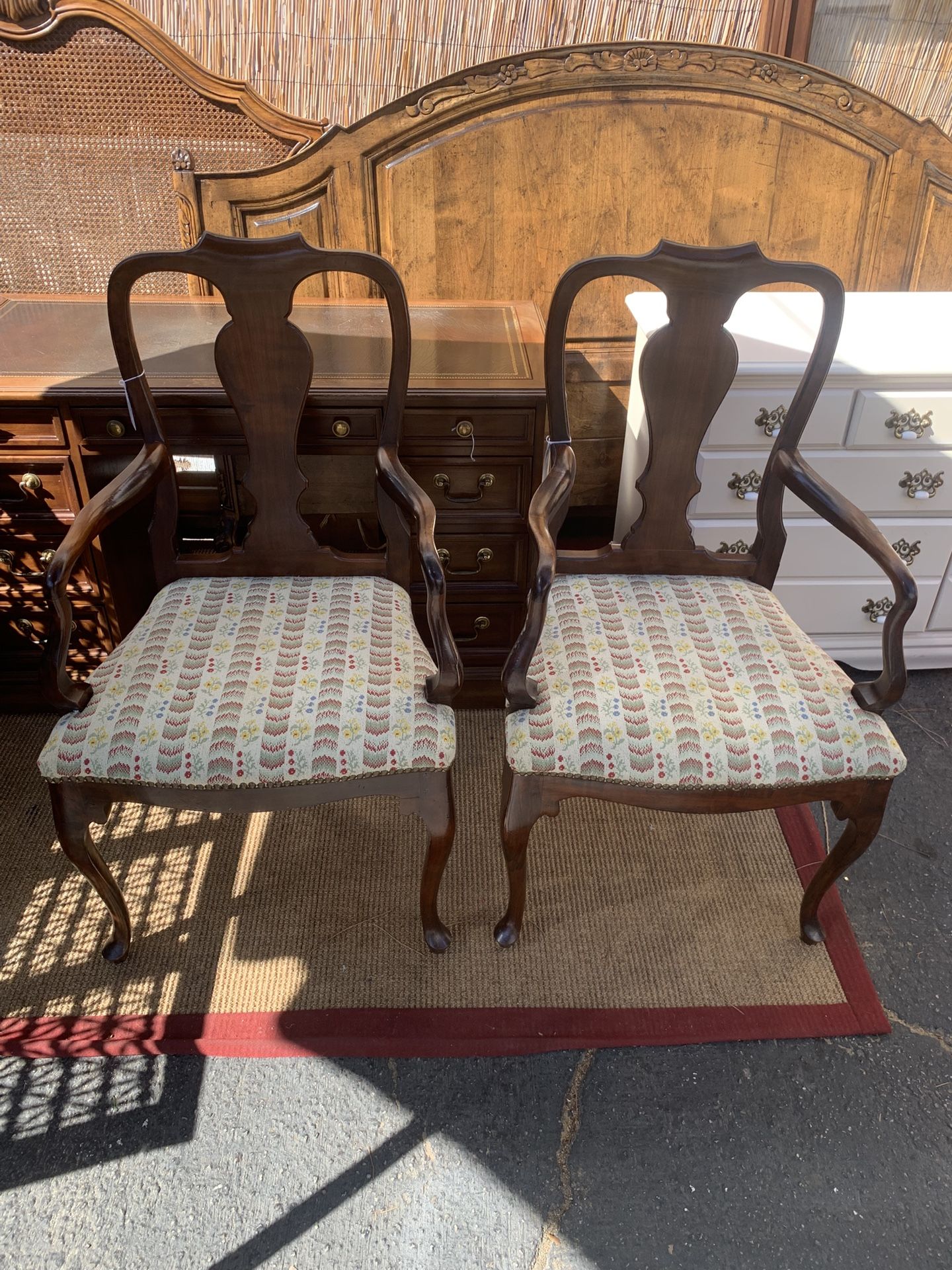 Queen Ann Style Tapestry Seat Vintage Open Arm Chair $100 Each OBO!