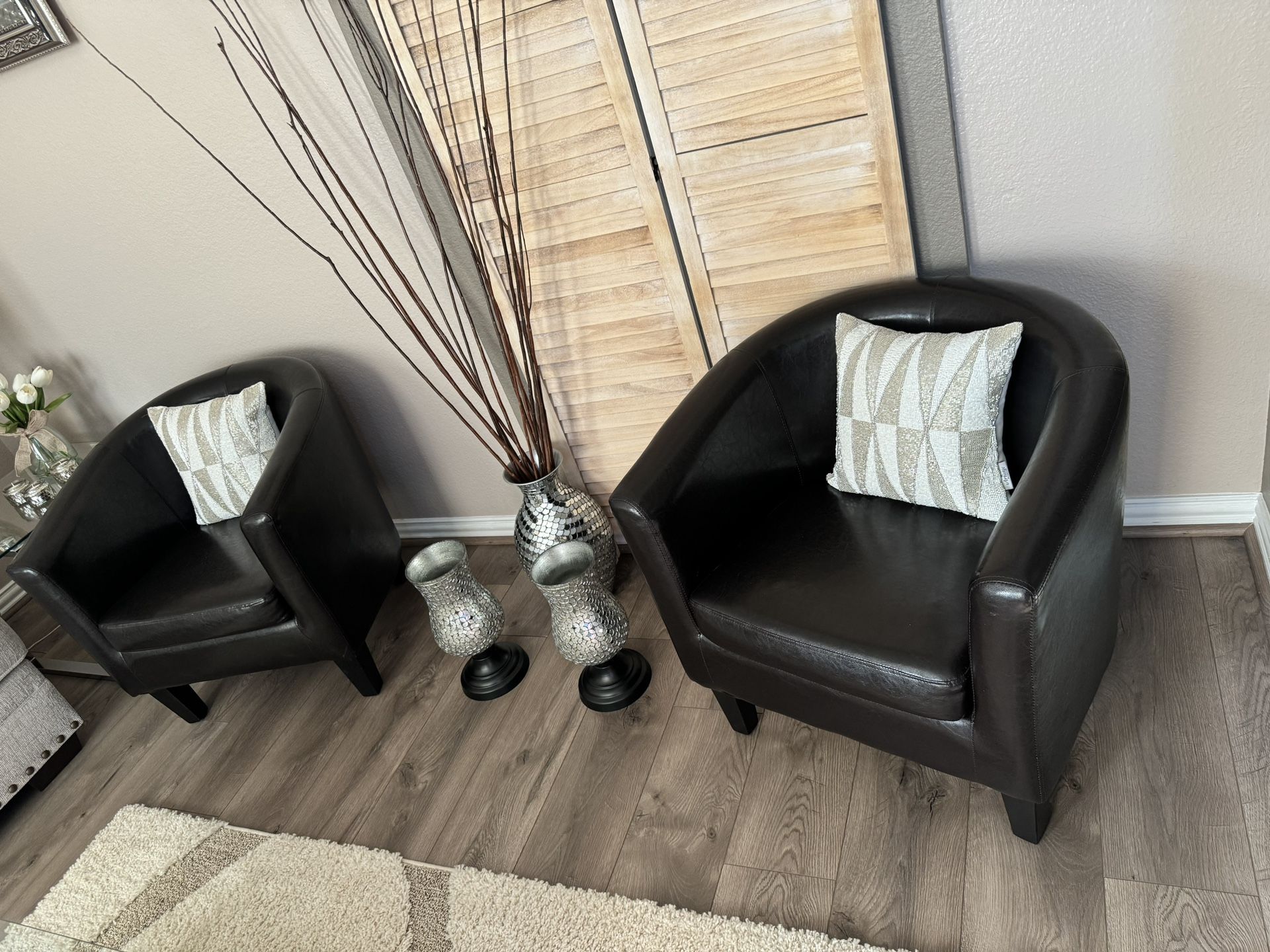 2 Faux Leather Accent Chairs Like New