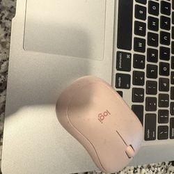MacBook With Charger And Mouse 
