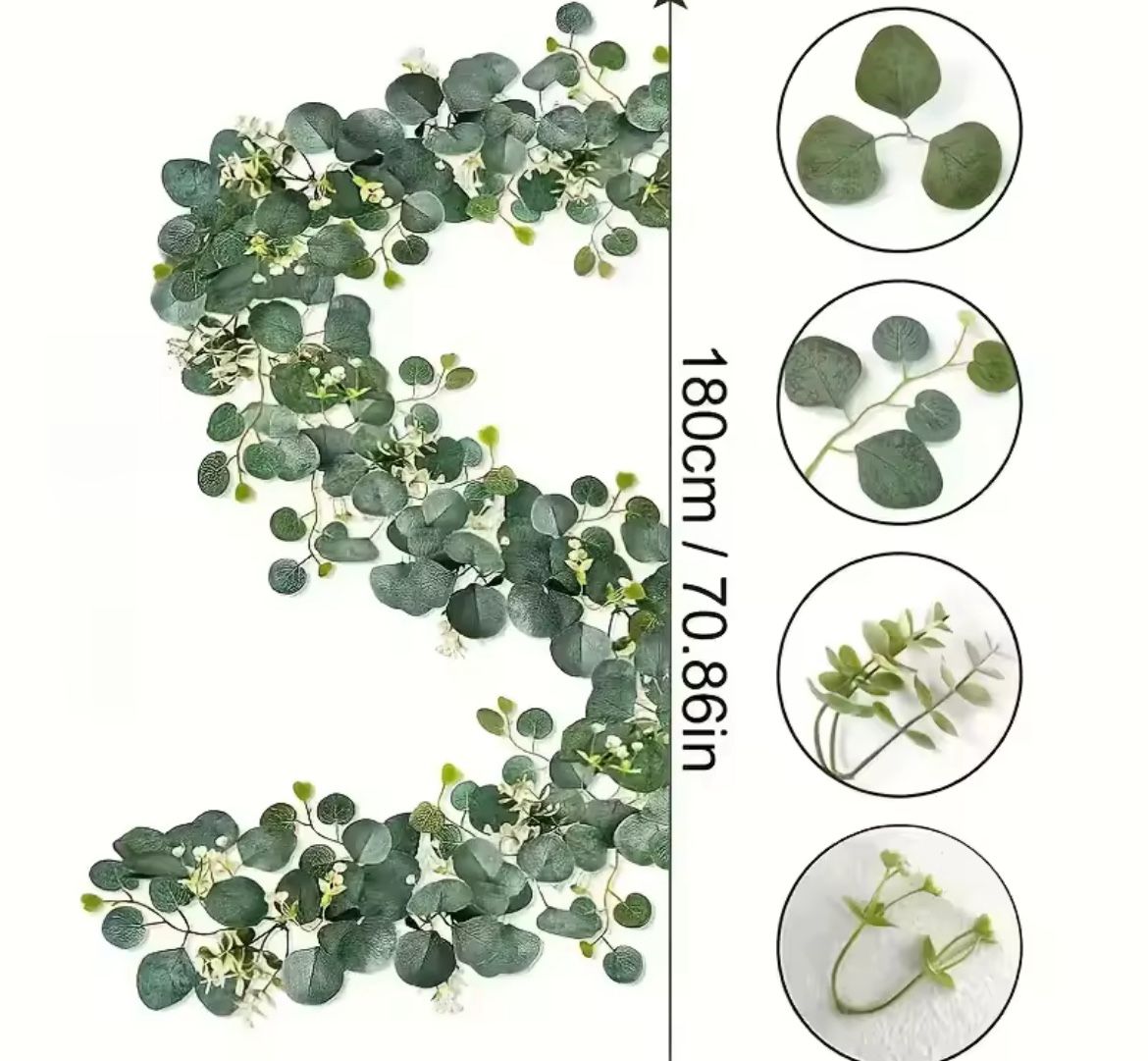 1 PCs / Eucalyptus Garland With White Flowers - Perfect For Home & Holiday Decor, Wall Hanging, Yard, And Party Accents