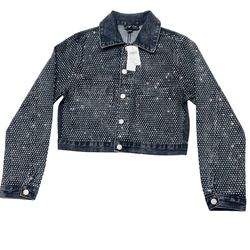 Windsor Denim Jacket Small Black Rhinestones All Over Bedazzled New with Tags