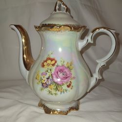 Sun Pottery Japan Teapot Iridescent  Victorian Lusterware Floral