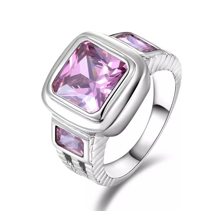 Pink CZ 18K White Gold Plated Ring