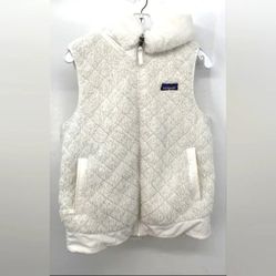 Patagonia White Reversible Fleece Hooded Sherpa Vest Medium