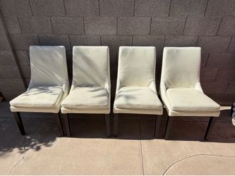 (4) Faux White / Cream Leather Dining Chairs