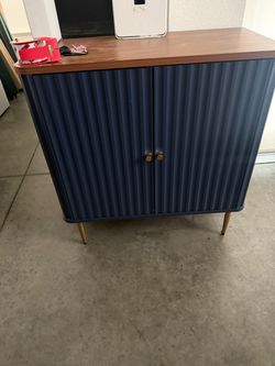 Mid-Century Modern Navy Blue Storage Cabinet