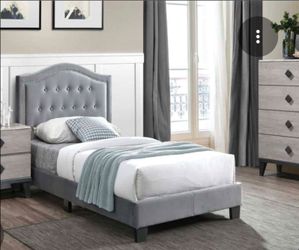Gray Upholstered Twin Bed Frame