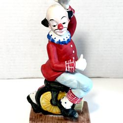 Vintage 1980s The Toscany Collection Clown Riding Unicycle Ceramic Figurine