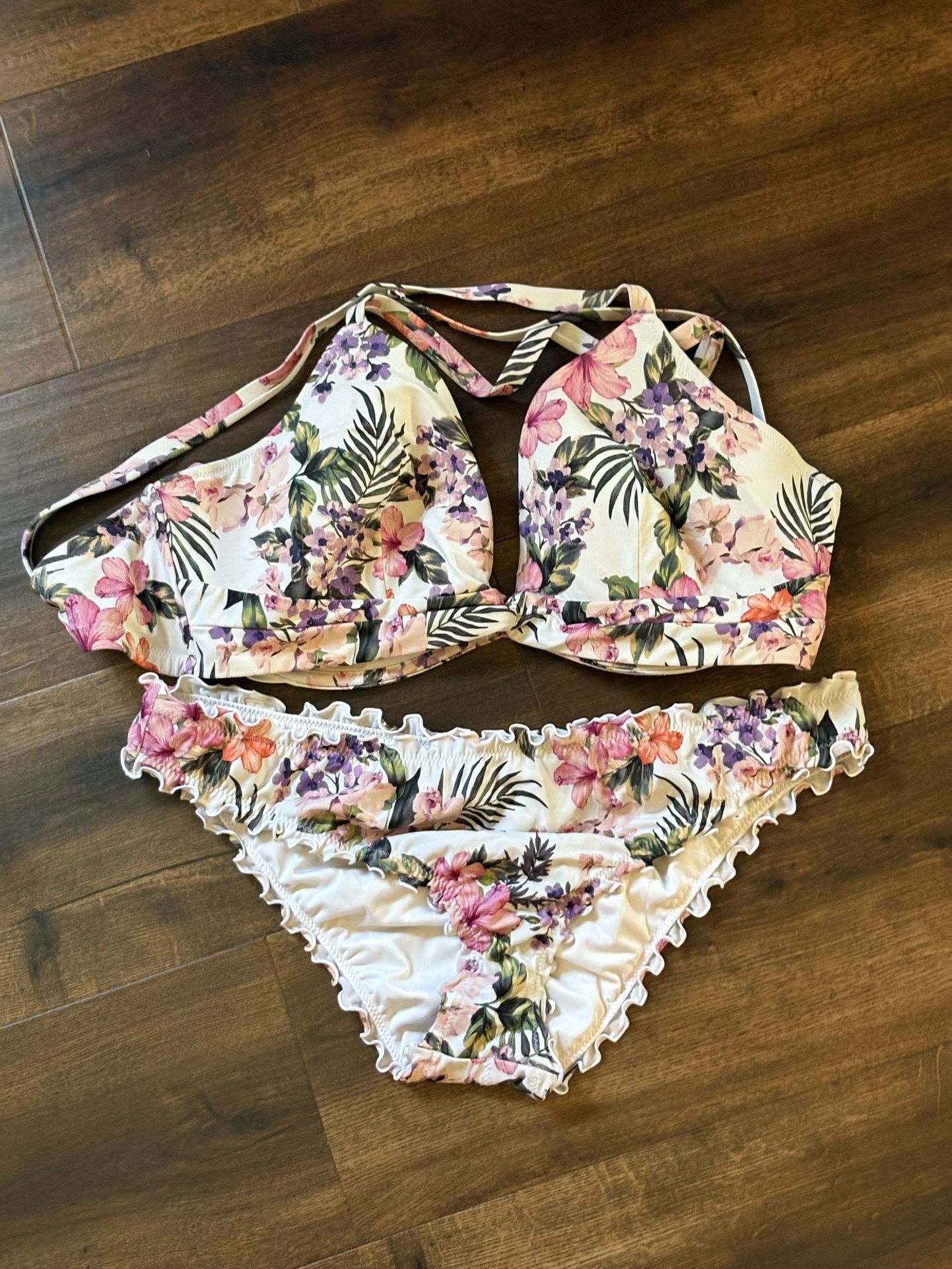Vibrant Pink and Purple Swim Bra with Adjustable Straps