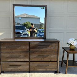 Beautiful Solid Wood Dresser with Mirror and Side Table - Living Spaces Furniture