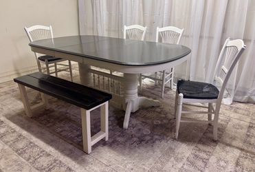 ❤️ farmhouse table 4 four chairs bench dinning comedor dinner dining set white oak
