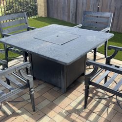 Outdoor Gas Fire Pit Table Set – 5 Piece (4 Chairs + Table) – Easy Pickup