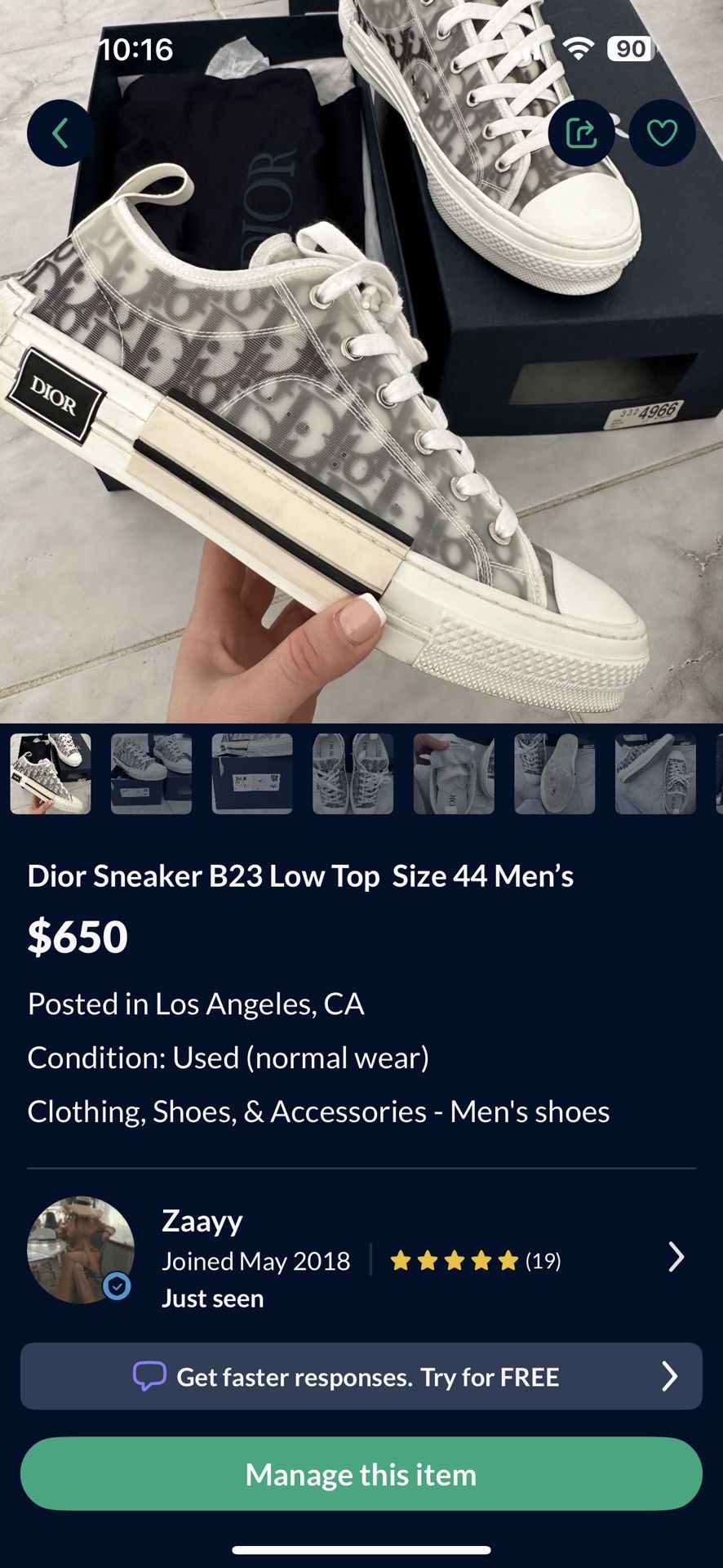 Dior Sneaker B23 Low Top Size 44 Men’s