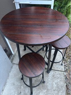 High Top Wood Table with 4 Bar Stools