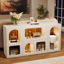 59" Console Table, Wooden Sofa Table Storage Organizer Entrance Table