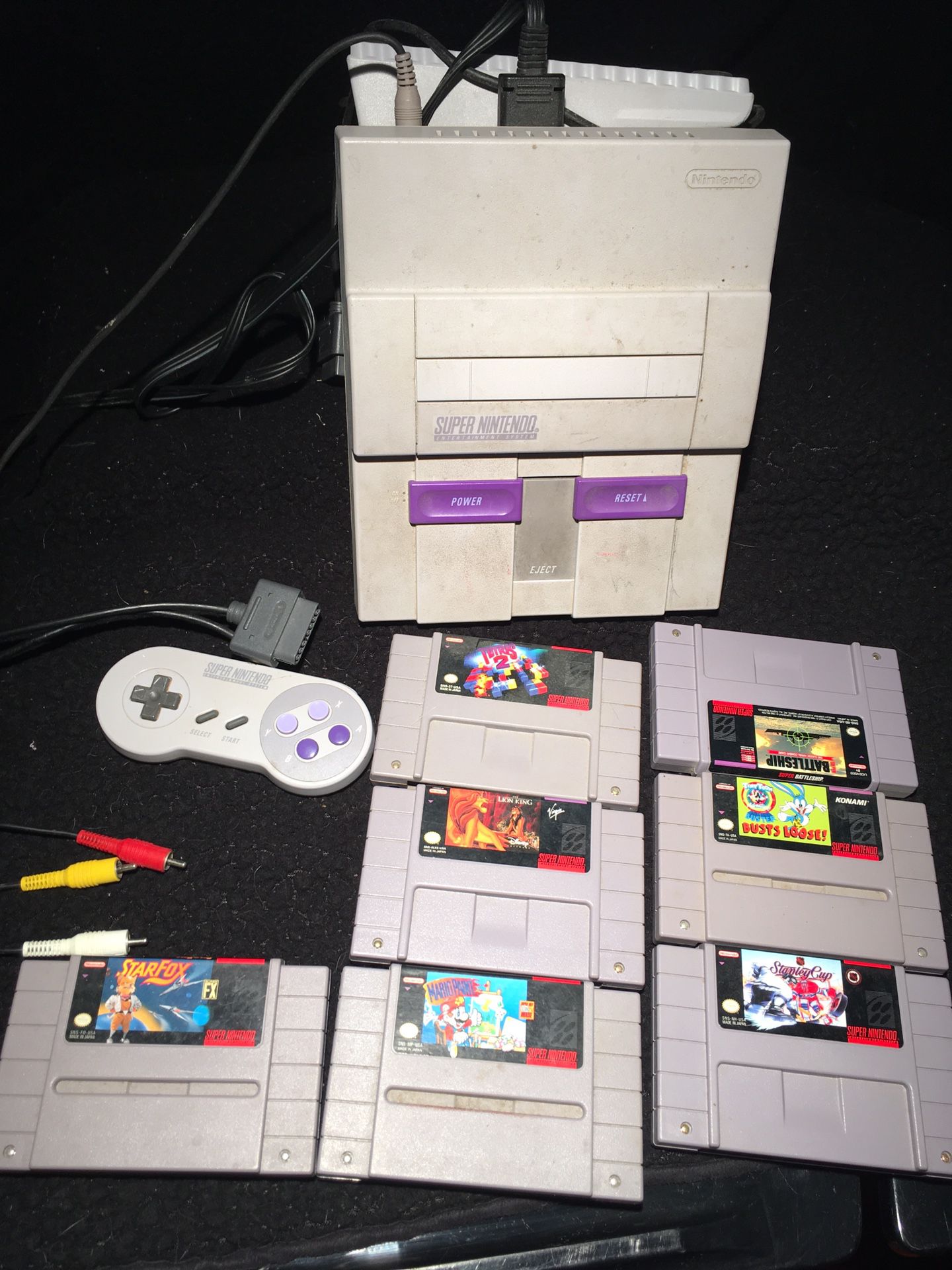 Super Nintendo SNES AND Super Advantage Arcade Controller TURBO,1 controller,7 games AND Sharp TV