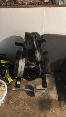 Iron plates barbell ez curl and tree