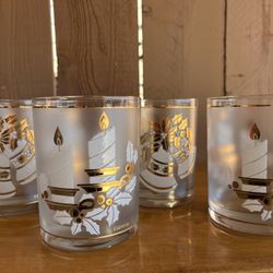 Vintage Culver Christmas frosted gold old fashioned cocktail glasses