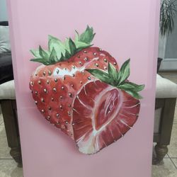 Beautiful Large Strawberry 🍓 Canvas Painting 