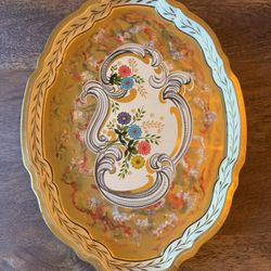 Baret Ware Vintage Gold Floral Metal Serving Tray Grandmacore England 17.5"x13" 