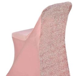 Chair Cover Rose Gold for Folding Chairs - Metallic Shimmer Tinsel Back Design Fitted Slipcover QTY: 55