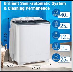 2-in-1 Twin Tub Washing Machine, 22Lbs Washer 10Lbs Spinner with Drain Pump, Semi-Automatic Compact Washer Dryer Combo for Apart