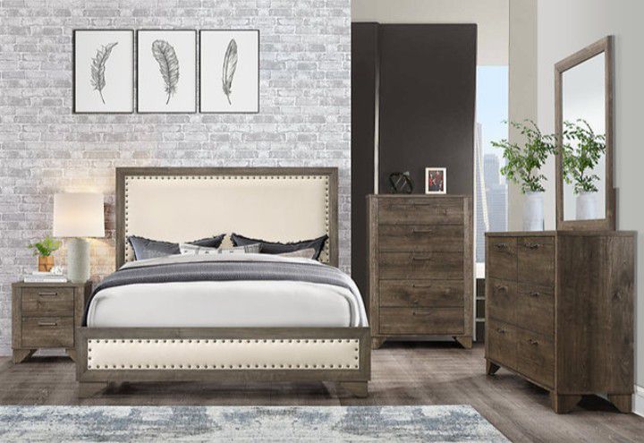 New Queen Size Four-piece Bedroom Set With Dresser Mirror Nightstand Without Mattress And Free Delivery