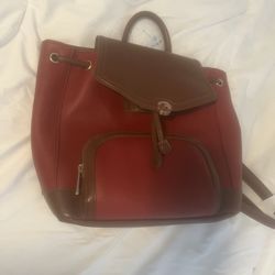 Red And Brown Backpack Purse 