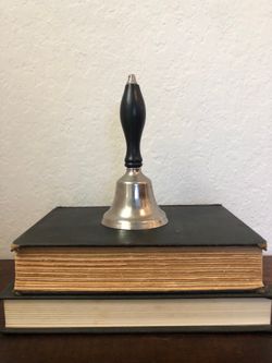 Classic School Bell Silver w/ Black Wood Handle Farmhouse Decor